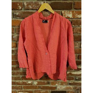 Fenini womens L pink 100% linen single button business casual light jacket